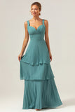 Eucalyptus Ruched A-Line Tiered Chiffon Bridesmaid Dress