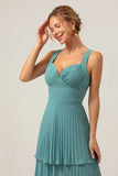 Eucalyptus Ruched A-Line Tiered Chiffon Bridesmaid Dress