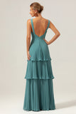 Eucalyptus Ruched A-Line Tiered Chiffon Bridesmaid Dress