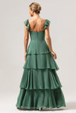 Eucalyptus Off the Shoulder Tiered Chiffon Bridesmaid Dress