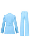 Blue 2 piece Women's Suits with Belt