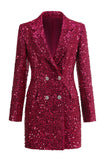 Sparkly Fuchsia Sequined Double Breasted Maxi Women's Blazer