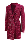 Sparkly Fuchsia Sequined Double Breasted Maxi Women's Blazer