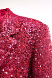 Sparkly Fuchsia Sequined Double Breasted Maxi Women's Blazer