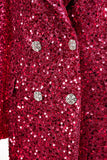 Sparkly Fuchsia Sequined Double Breasted Maxi Women's Blazer