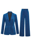 Ink Blue 2 Piece Striped Women's Formal Suits