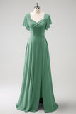 Elegant Champagne A Line Chiffon Bridesmaid Dress with Slit