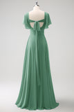 Elegant Champagne A Line Chiffon Bridesmaid Dress with Slit