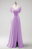 Elegant Champagne A Line Chiffon Bridesmaid Dress with Slit