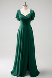 Elegant Champagne A Line Chiffon Bridesmaid Dress with Slit