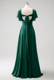 Elegant Champagne A Line Chiffon Bridesmaid Dress with Slit