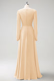 Dark Green A Line V Neck Chiffon Bridesmaid Dress with Long Sleeves