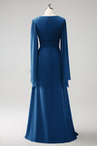 Eucalyptus A Line V Neck Long Chiffon Bridesmaid Dress with Slit