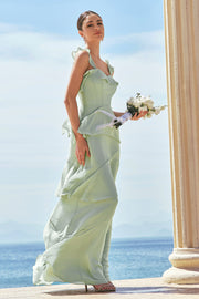 Light Green A-Line Tiered Chiffon Bridesmaid Dress with Ruffles