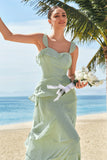 Light Green A-Line Tiered Chiffon Bridesmaid Dress with Ruffles