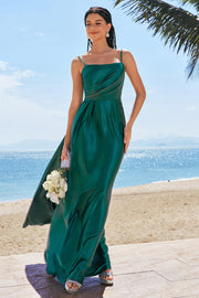 Elegant Dark Green Spaghetti Straps Satin A-Line Bridesmaid Dress