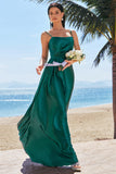 Elegant Dark Green Spaghetti Straps Satin A-Line Bridesmaid Dress