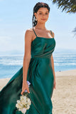 Elegant Dark Green Spaghetti Straps Satin A-Line Bridesmaid Dress