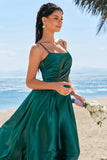 Elegant Dark Green Spaghetti Straps Satin A-Line Bridesmaid Dress