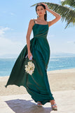 Elegant Dark Green Spaghetti Straps Satin A-Line Bridesmaid Dress