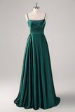 Elegant Dark Green Spaghetti Straps Satin A-Line Bridesmaid Dress