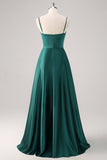 Elegant Dark Green Spaghetti Straps Satin A-Line Bridesmaid Dress