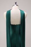 Dark Green Halter Satin Mermaid Watteau Train Bridesmaid Dress