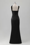 Black One Shoulder Satin Mermaid Bridesmaid Dress with Slit