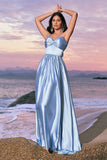 Elegant Sky Blue A-Line Front Twist Satin Bridesamid Dress with Slit