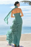 Eucalyptus Strapless Ruffled Bridesmaid Dress with Ribbon