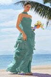 Eucalyptus Ruffled A-Line Chiffon Bridesmaid Dress with Ribbon