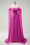 Eucalyptus A-Line Cold Shoulder Chiffon Watteau Train Bridesmaid Dress