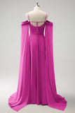 Eucalyptus A-Line Cold Shoulder Chiffon Watteau Train Bridesmaid Dress