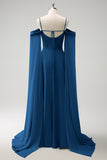 Eucalyptus A-Line Cold Shoulder Chiffon Watteau Train Bridesmaid Dress