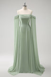 Light Green Cold Shoulder A-Line Chiffon Watteau Train Bridesmaid Dress