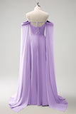 Eucalyptus A-Line Cold Shoulder Chiffon Watteau Train Bridesmaid Dress