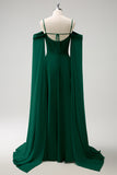 Eucalyptus A-Line Cold Shoulder Chiffon Watteau Train Bridesmaid Dress