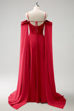 Eucalyptus A-Line Cold Shoulder Chiffon Watteau Train Bridesmaid Dress