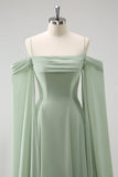 Light Green Cold Shoulder A-Line Chiffon Watteau Train Bridesmaid Dress