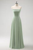 Light Green Cold Shoulder A-Line Chiffon Watteau Train Bridesmaid Dress