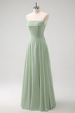 Light Green Cold Shoulder A-Line Chiffon Watteau Train Bridesmaid Dress