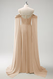 Light Green Cold Shoulder A-Line Chiffon Watteau Train Bridesmaid Dress