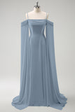 Light Green Cold Shoulder A-Line Chiffon Watteau Train Bridesmaid Dress