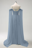 Light Green Cold Shoulder A-Line Chiffon Watteau Train Bridesmaid Dress