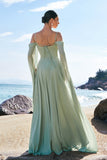 Light Green Cold Shoulder A-Line Chiffon Watteau Train Bridesmaid Dress