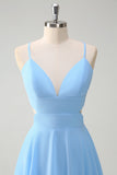 Sky Blue Cut Out Tiered Chiffon A-Line Bridesmaid Dress