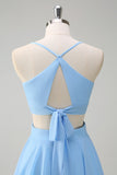 Sky Blue Cut Out Tiered Chiffon A-Line Bridesmaid Dress