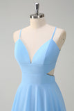 Sky Blue Cut Out Tiered Chiffon A-Line Bridesmaid Dress