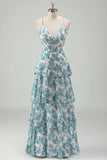 Sky Blue Cut Out Tiered Chiffon A-Line Bridesmaid Dress