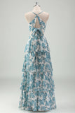 Sky Blue Cut Out Tiered Chiffon A-Line Bridesmaid Dress